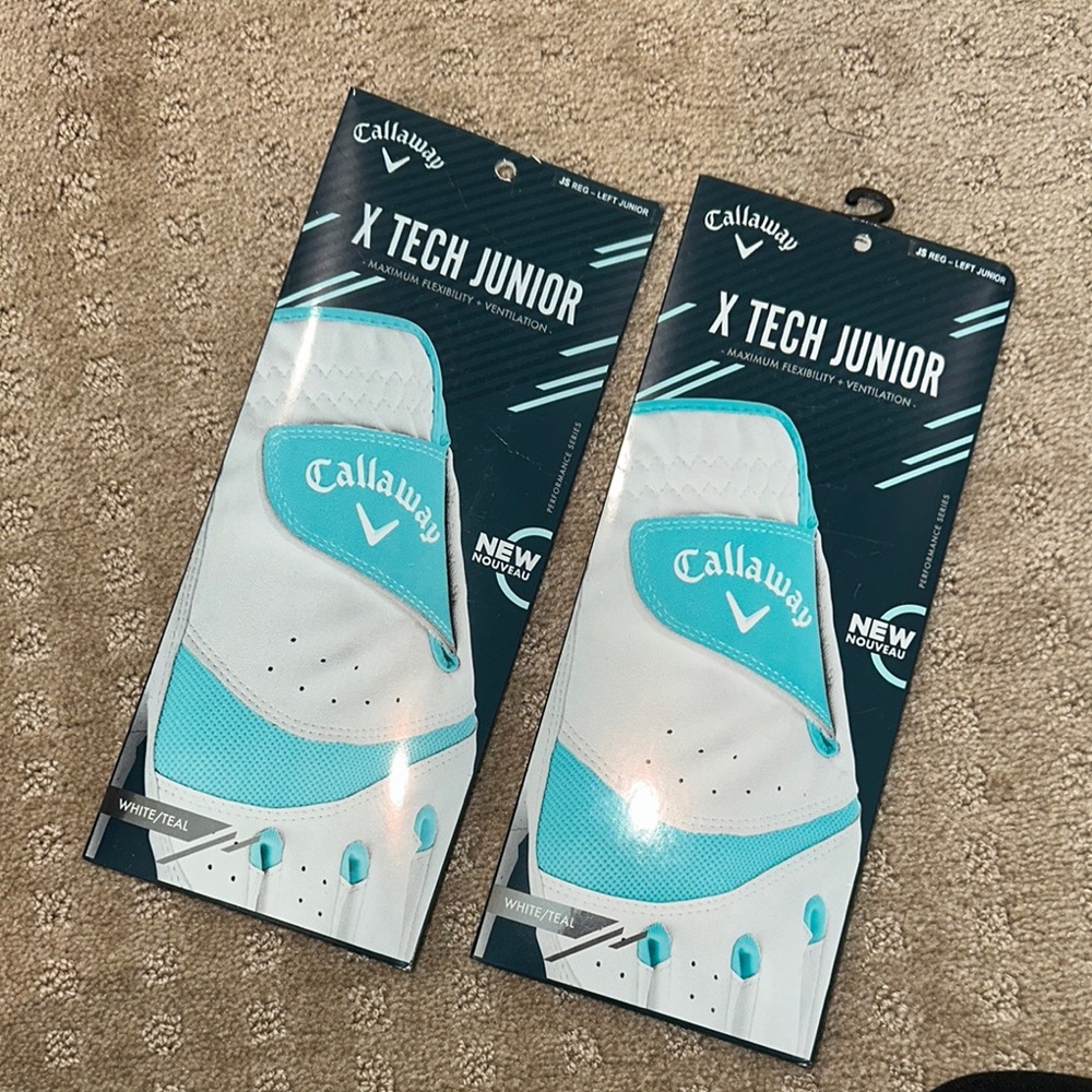 NWT - Callaway X Tech Junior Golf Gloves - Two Left Hand Gloves